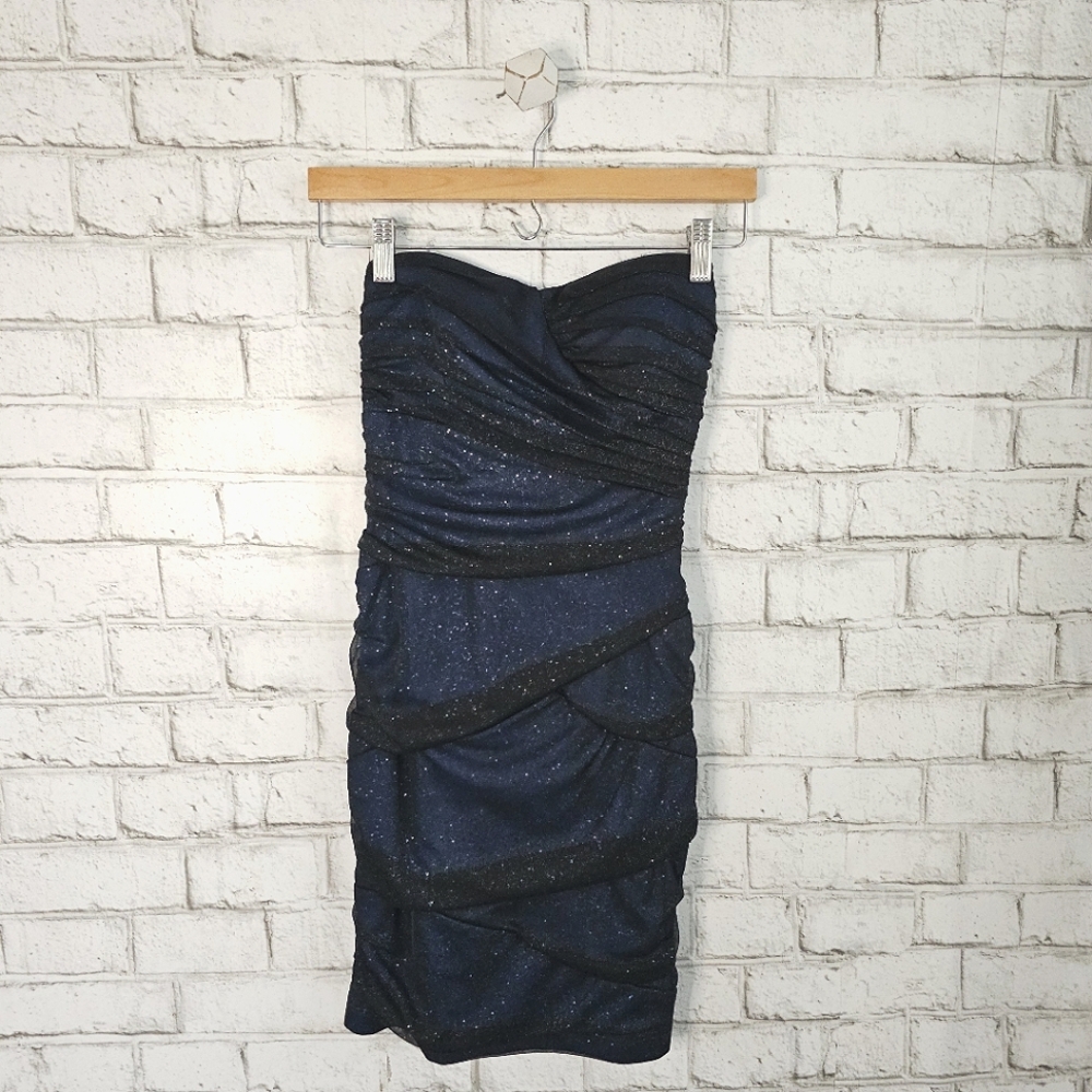 ☆ CITY TRIANGLES Navy Strapless Sparkle Bodycon Dress, S ☆